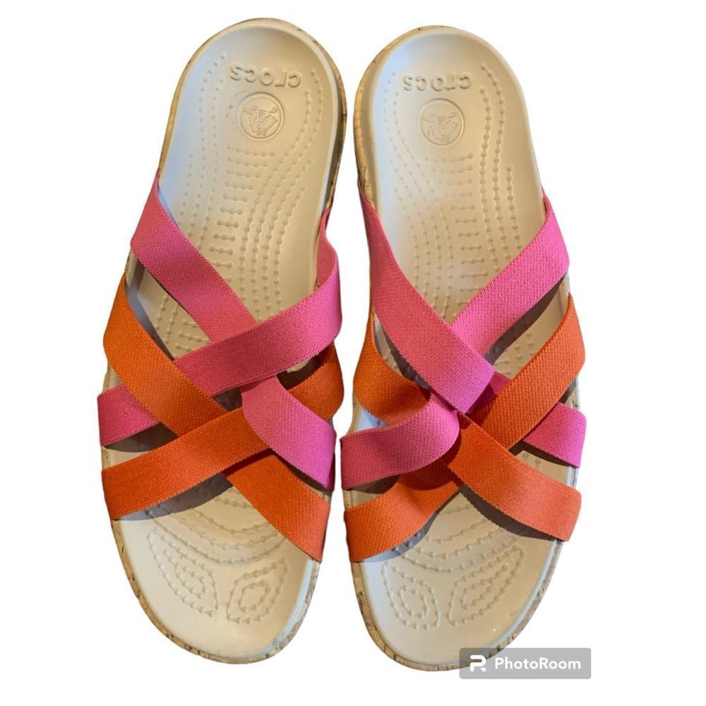 CROCS EDIE Women's Sandals Pink Orange Elastic Criss Cross Straps Size 9